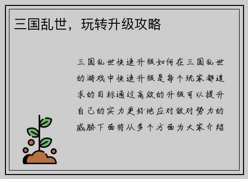 三国乱世，玩转升级攻略